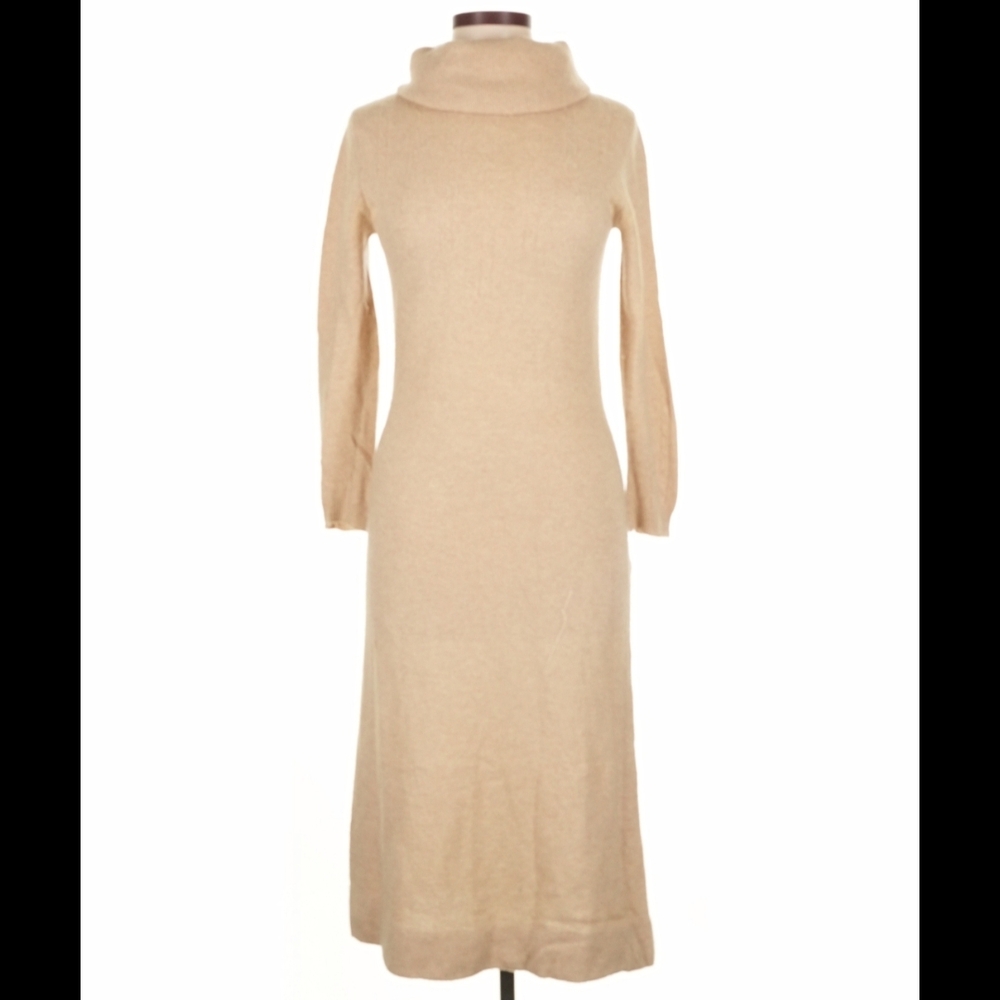 Gobi Cashmere Women's Long Sleeve Turtleneck Knit Dress - Cream